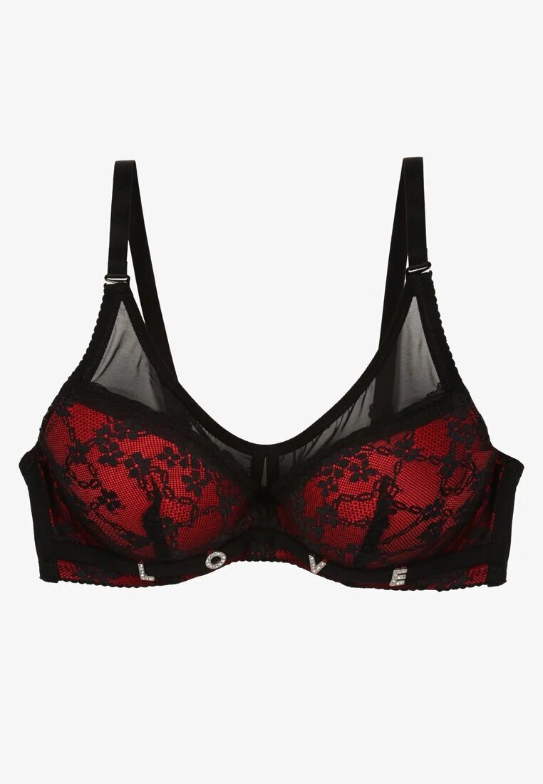 love magnolia Sutien din dantelă Negru-Roșu cu Bretele Detașabile Revalora