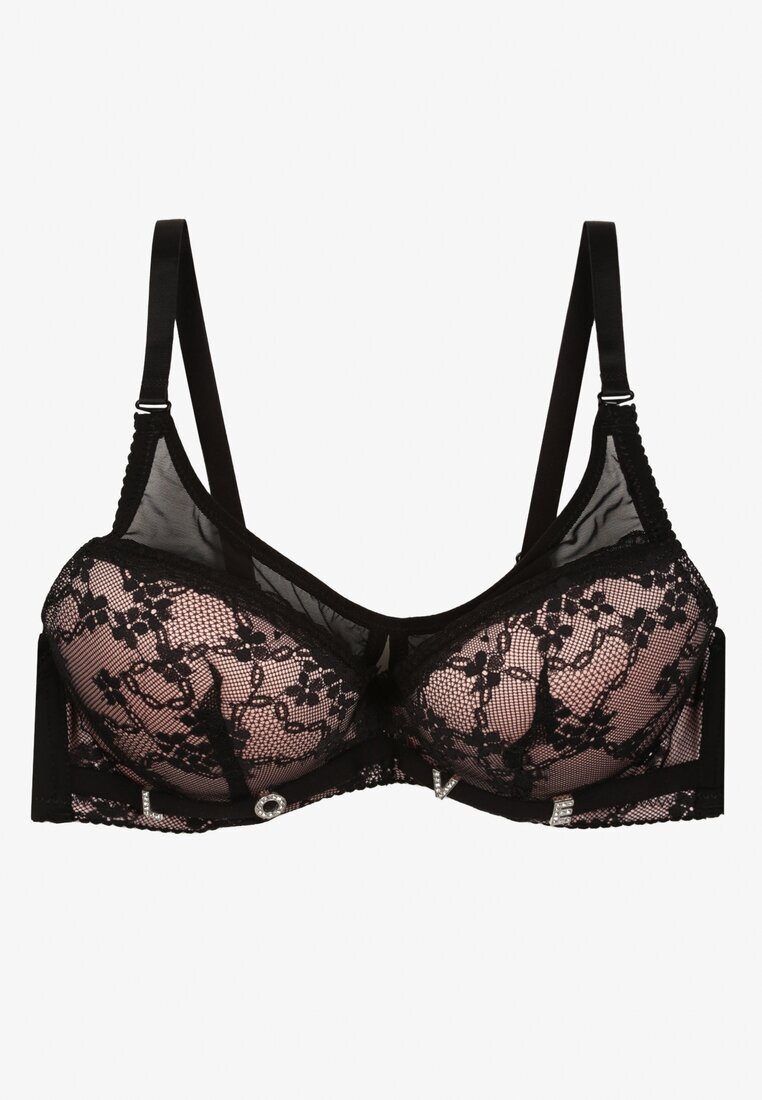 love magnolia Sutien Din Dantelă Negru-Roz cu Bretele Detașabile Revalora