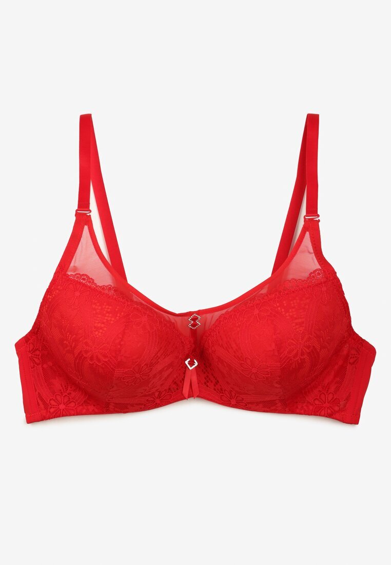 love magnolia Sutien din dantelă Roșu Tip Full Cup cu Catarame Metalice și Zirconii Mulani