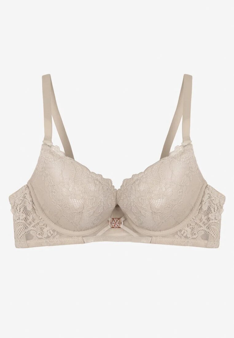 love magnolia Sutien Gri din Dantelă Push-Up cu Ornament Metalic Aclenne