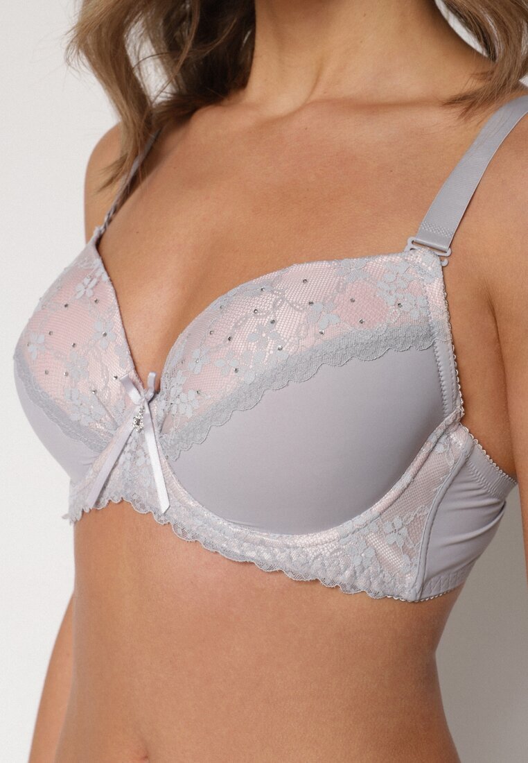 love magnolia Sutien Gri-Roz cu Dantelă și Zirconii Himelodia