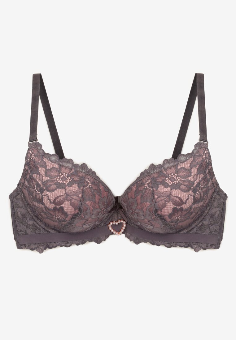 love magnolia Sutien Gri-Roz Dantelat cu Inimă din Zirconiu și Dantelă Nelanisea