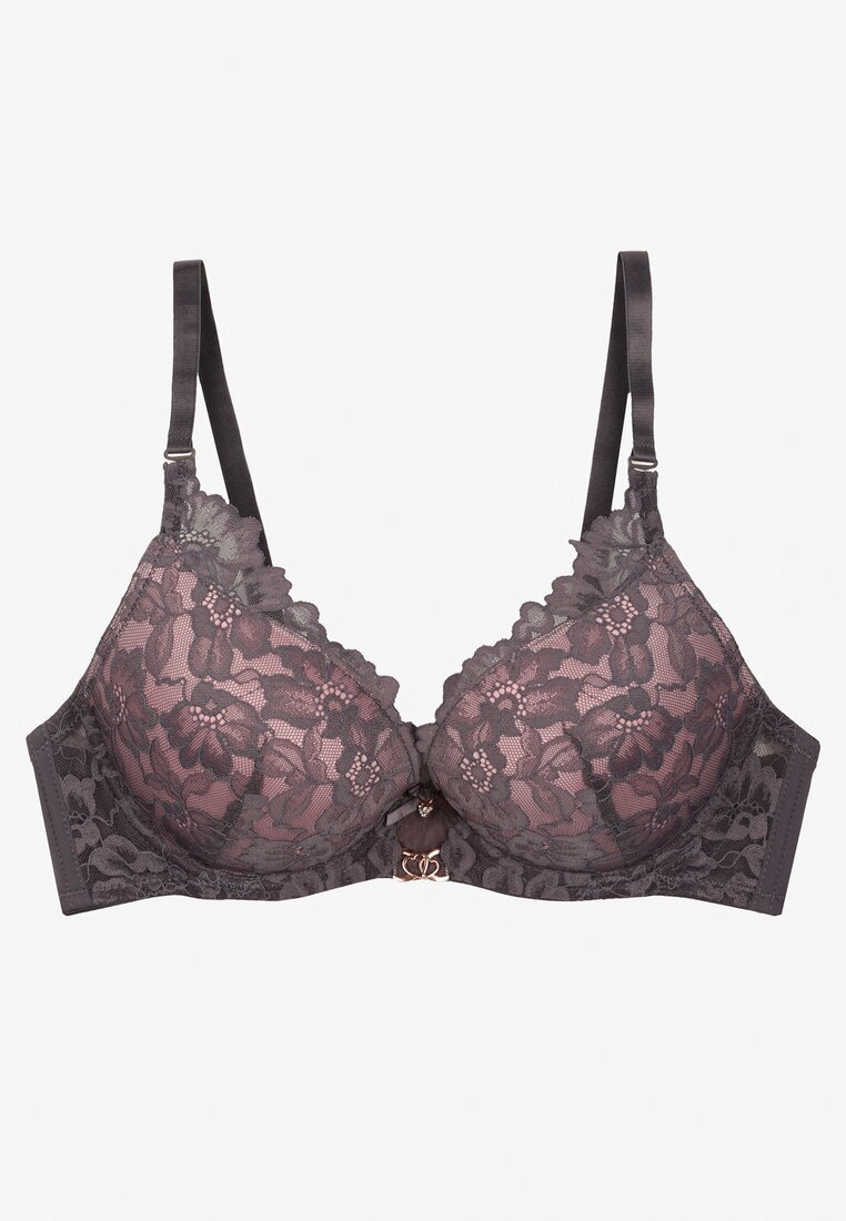 love magnolia Sutien Gri-Roz din dantelă decorat cu aplicație metalică Mirzedi