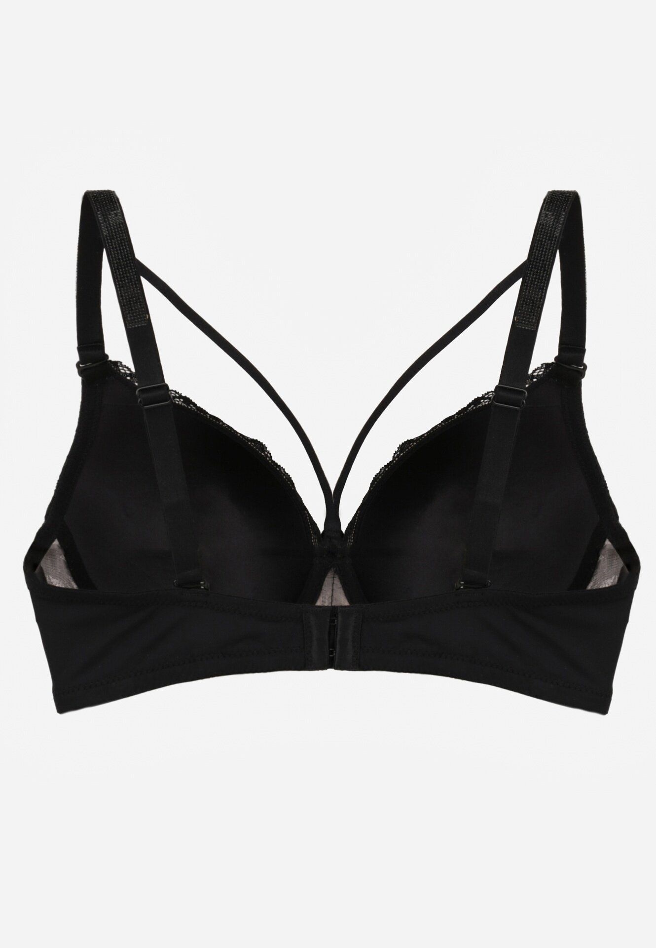 love magnolia Sutien Negru-Bej cu Bretele Suplimentare Decorat cu Dantelă și Strasuri Ollimi