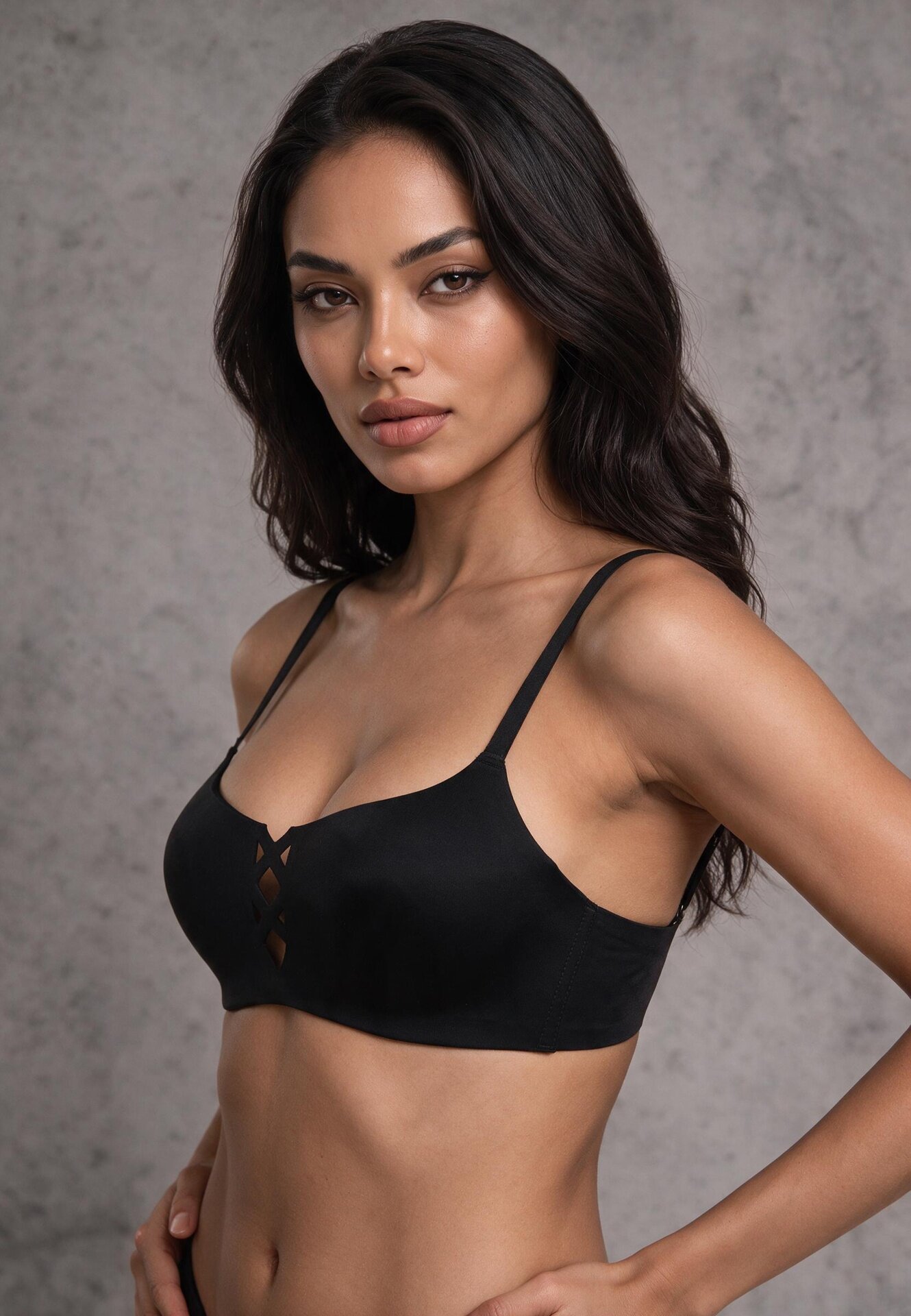 love magnolia Sutien Negru cu finisaj neted cu imitație de legătură Azisene