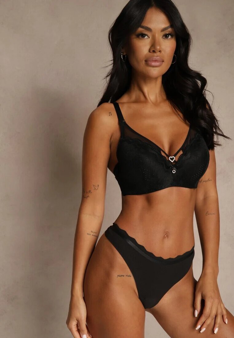 love magnolia Sutien Negru din Dantelă cu Inimă din Zirconiu Adrievianna
