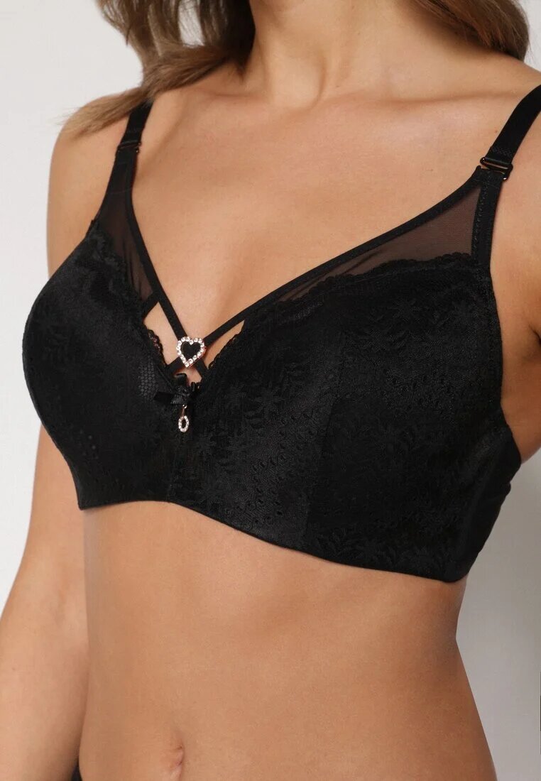 love magnolia Sutien Negru din Dantelă cu Inimă din Zirconiu Adrievianna