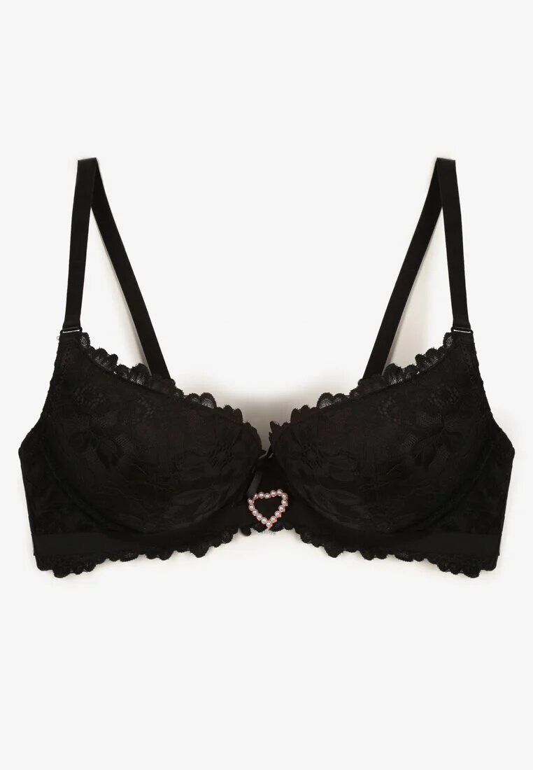 love magnolia Sutien negru din dantelă cu inimă din zirconiu și dantelă Nelanisea