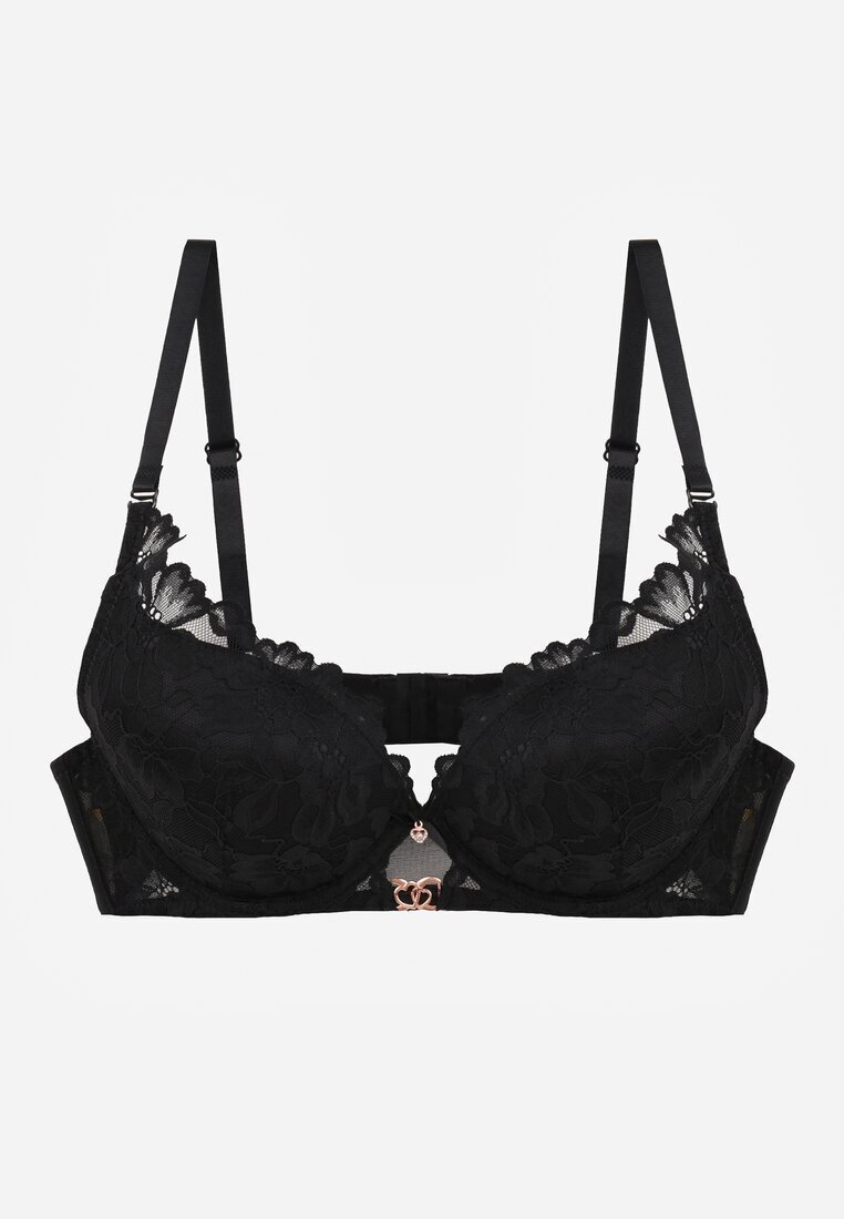 love magnolia Sutien Negru din dantelă decorat cu aplicație metalică Mirzedi