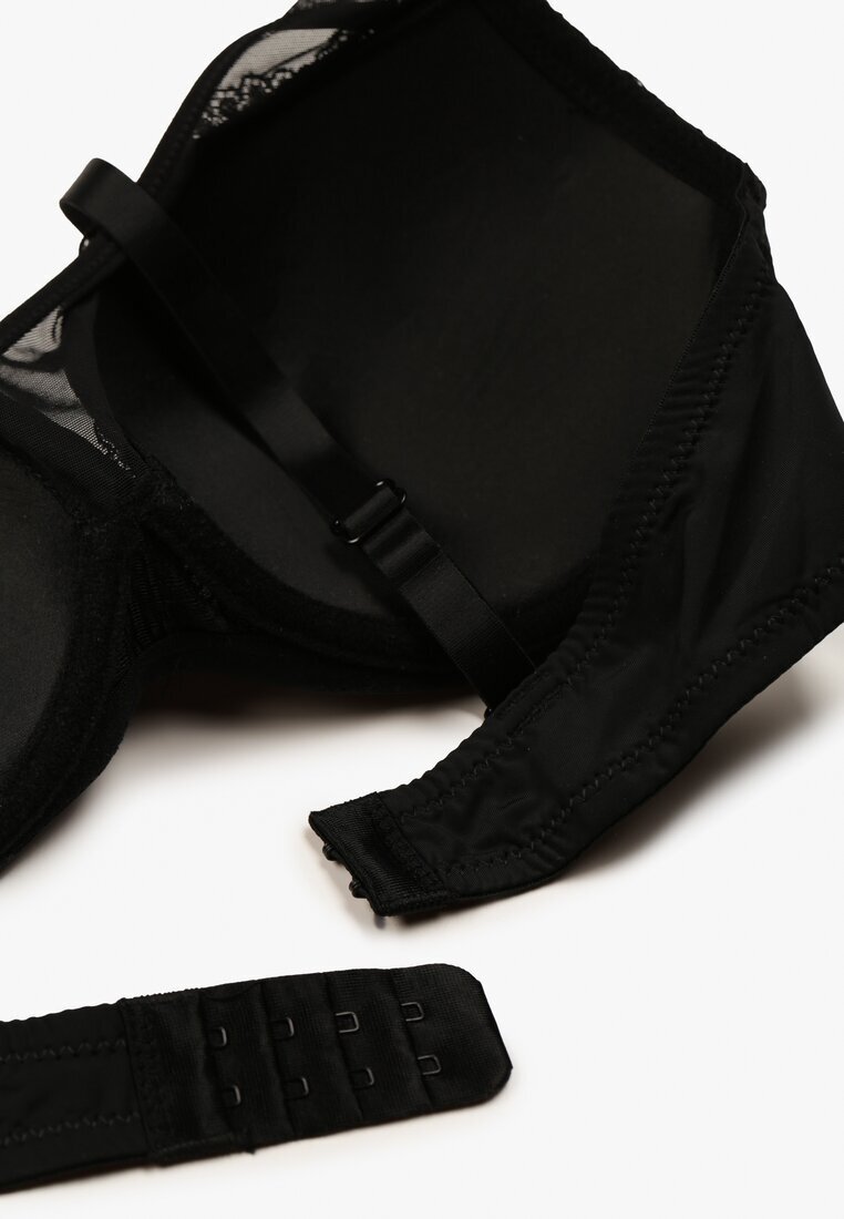 love magnolia Sutien Negru Din Dantelă Tip Full Cup cu Catarame Metalice și Zirconii Mulani