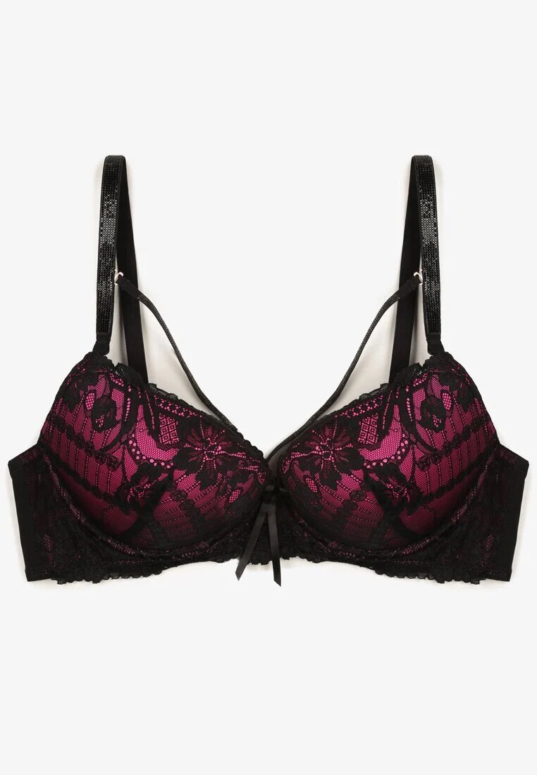 love magnolia Sutien Negru-Fuchsia din dantelă decorat cu fundiță Falzedia
