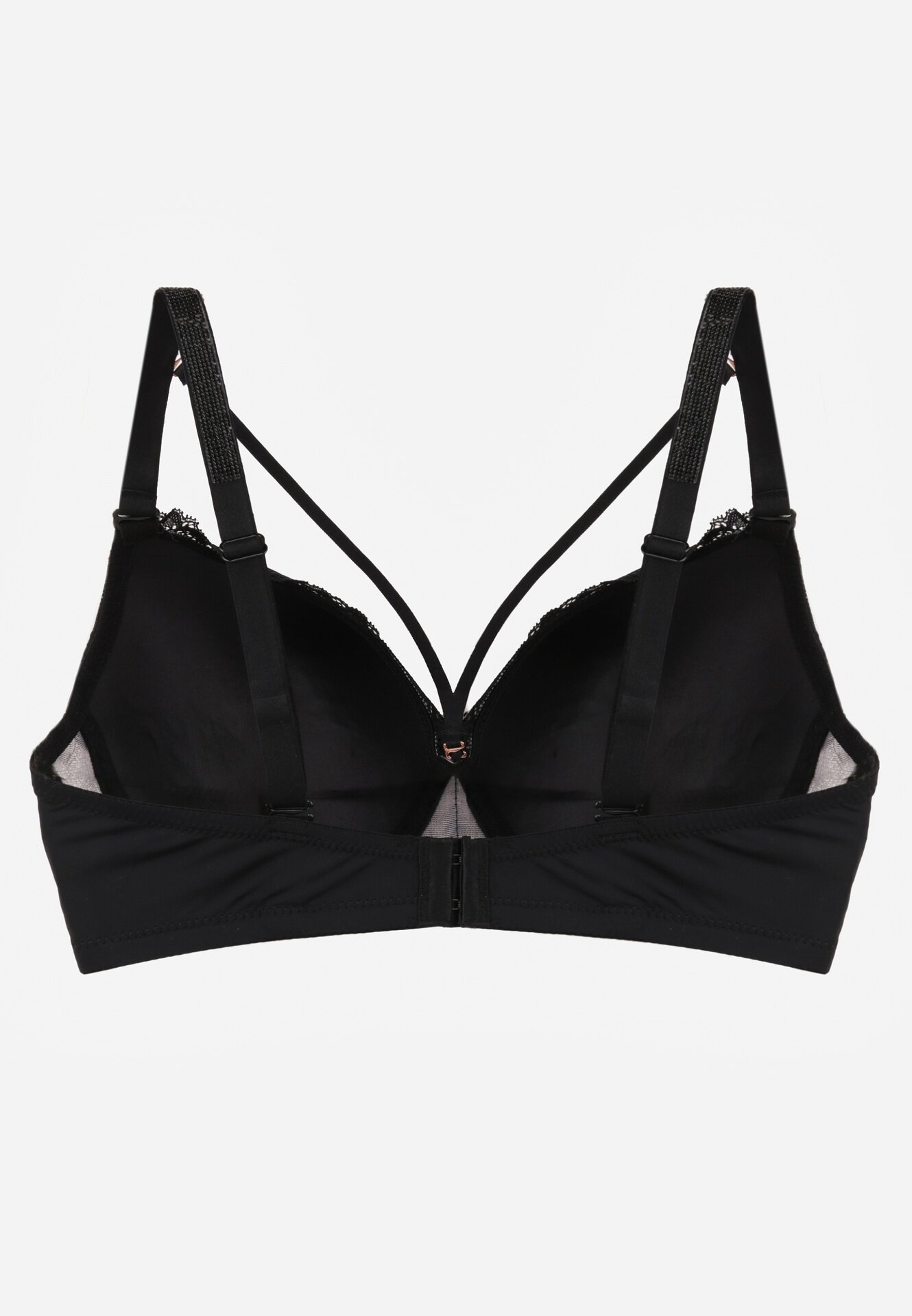 love magnolia Sutien Negru-Roz cu Bretele Suplimentare Decorat cu Dantelă și Zirconii Ollimi