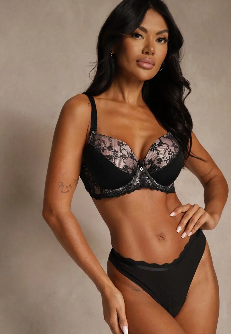 love magnolia Sutien Negru-Roz cu Dantelă și Zirconii Himelodia
