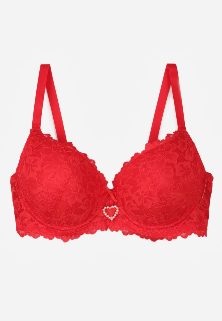 love magnolia Sutien Roșu Dantelat Decorat Cu Inimă De Zirconiu Bothilei
