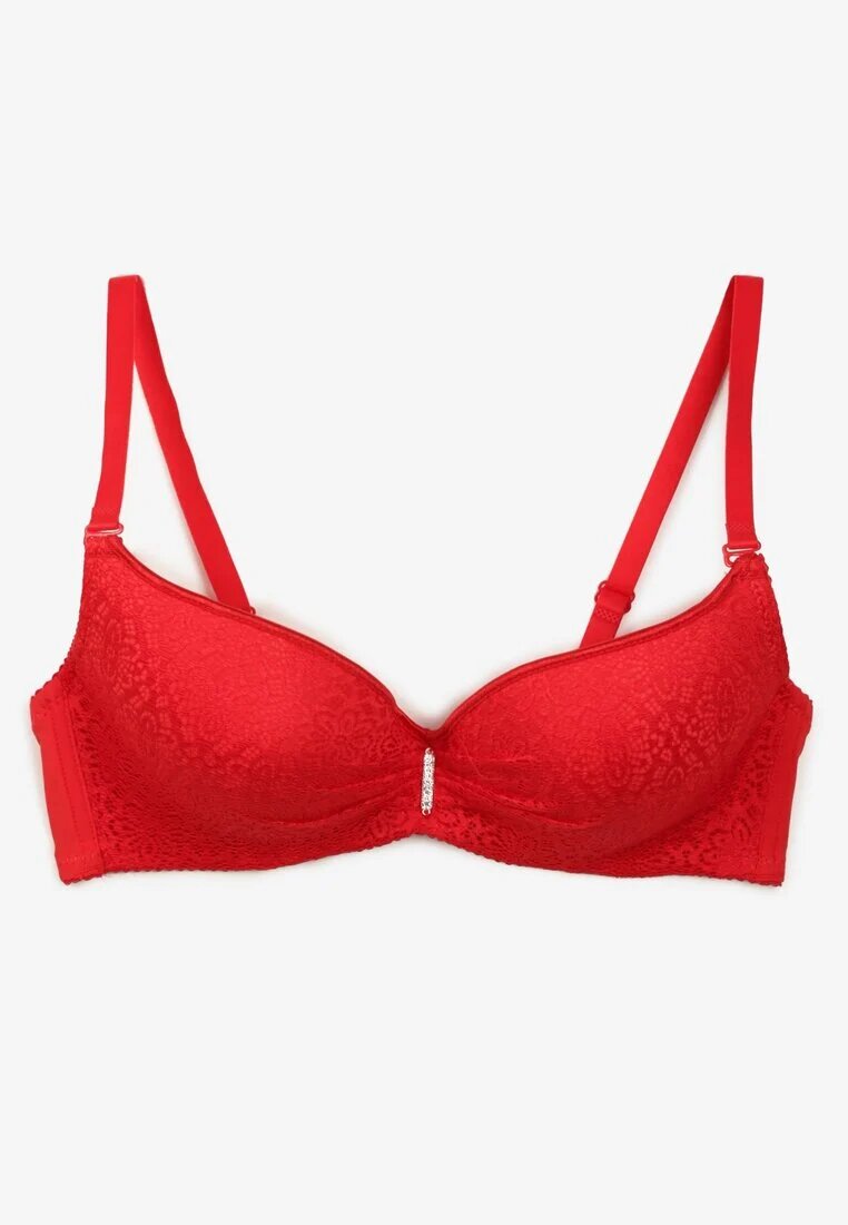 love magnolia Sutien Roșu Full Cup Ornat cu dantelă și cu un pandantiv mic cu zirconiu Nedolse