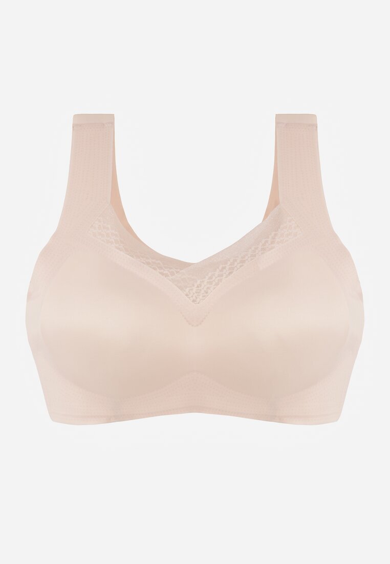 love magnolia Sutien Sportiv Bej cu Bureți Decorat cu Inserție din Plasa Edalissa
