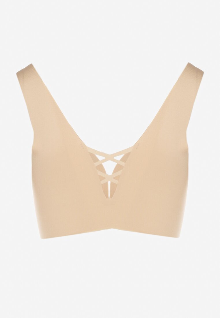 love magnolia Sutien Sportiv Bej Decorat cu Plasă și cu Aplicație Tip Corset Salinalla