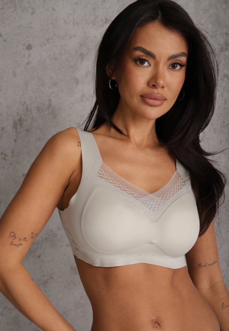 love magnolia Sutien Sportiv Gri cu Intărire Decorat cu Inserție din Plasă Edalissa