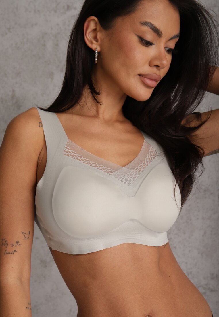 love magnolia Sutien Sportiv Gri cu Intărire Decorat cu Inserție din Plasă Edalissa