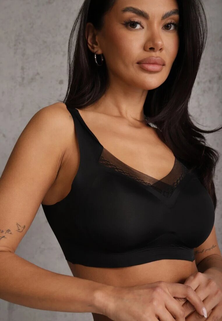 love magnolia Sutien sportiv negru cu întăritură decorat cu inserție din plasă Edalissa