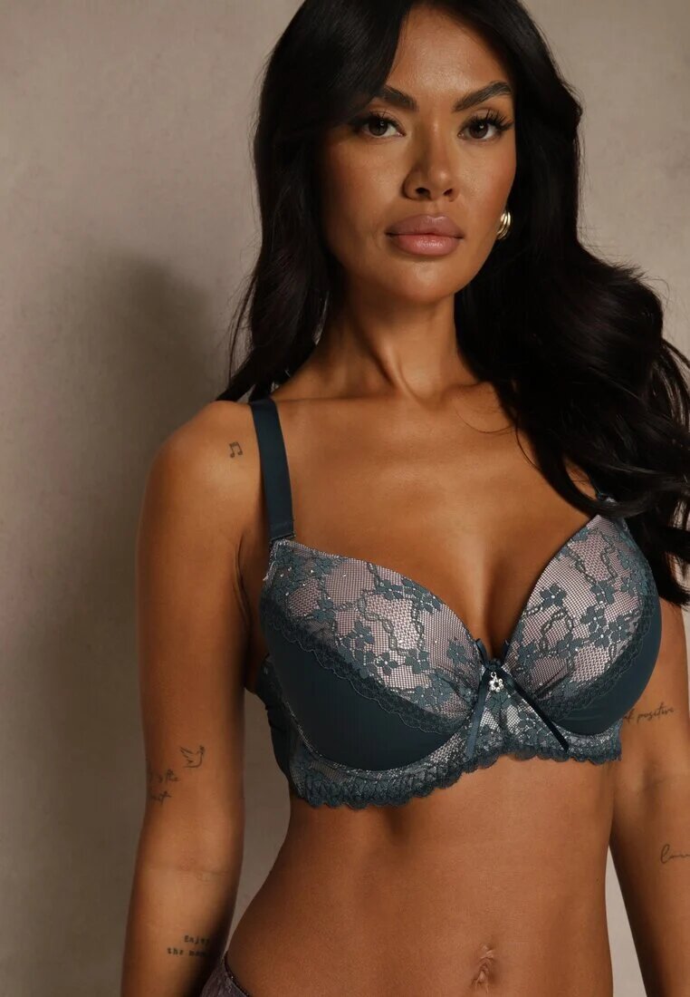 love magnolia Sutien verde închis cu dantelă și zirconii Himelodia