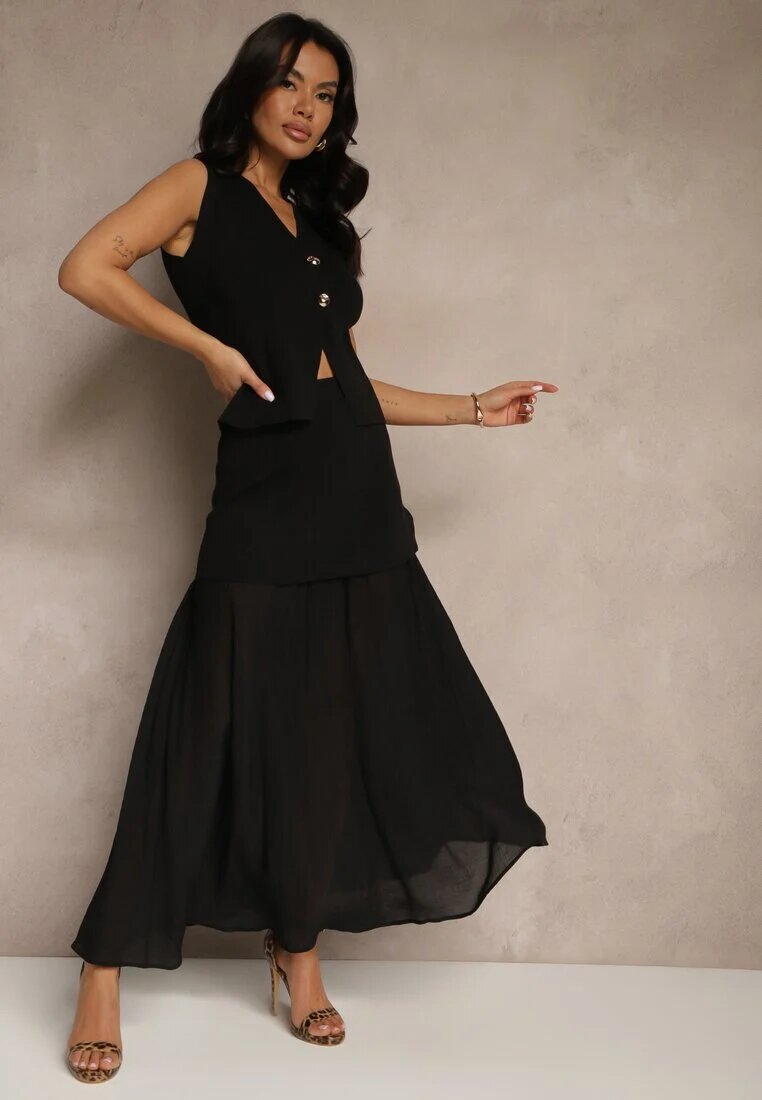lovery Ansamblu Elegant Negru Vestă și Fustă Evazată Werani