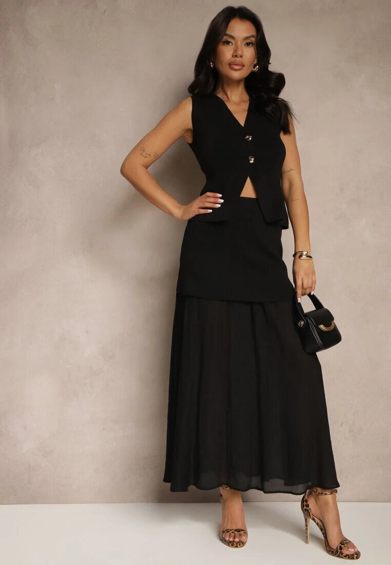 lovery Ansamblu Elegant Negru Vestă și Fustă Evazată Werani