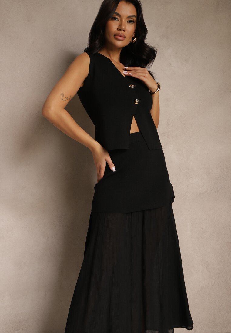 lovery Ansamblu Elegant Negru Vestă și Fustă Evazată Werani