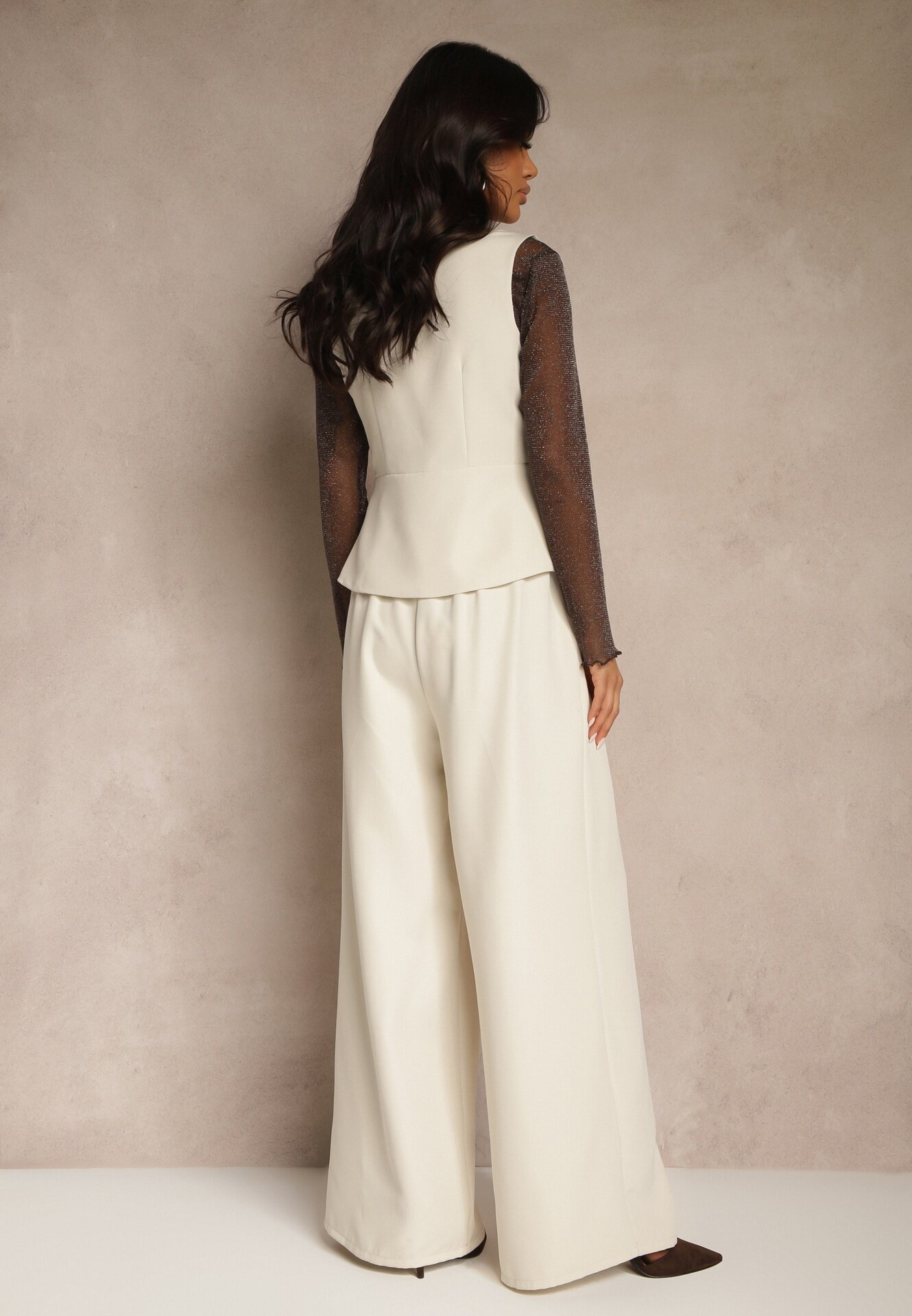 lovery Compleu Costum Bej Pantaloni Largi și Vestă Ziorene