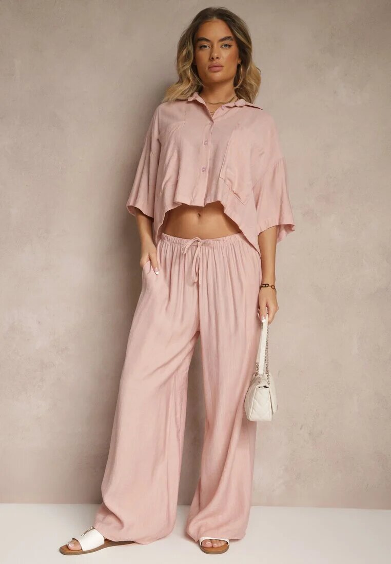 lovery Compleu Roz închis din Viscoză cu croială Oversize Cămașă și Pantaloni Dovaraella