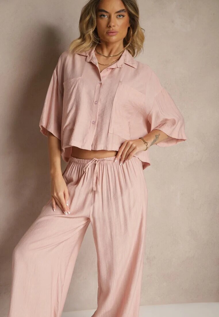 lovery Compleu Roz închis din Viscoză cu croială Oversize Cămașă și Pantaloni Dovaraella