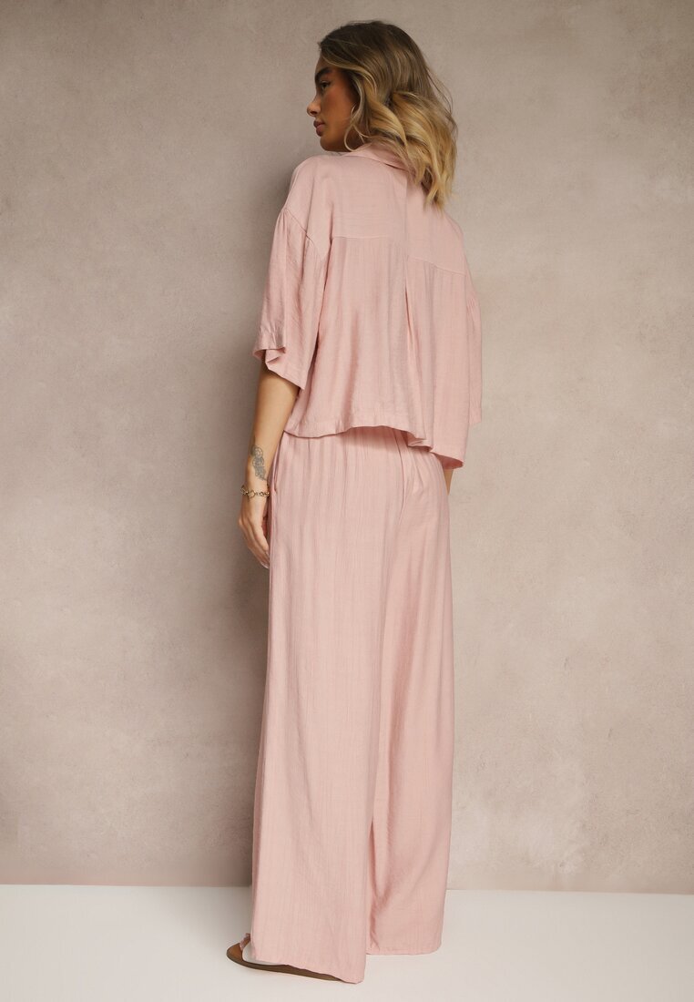 lovery Compleu Roz închis din Viscoză cu croială Oversize Cămașă și Pantaloni Dovaraella