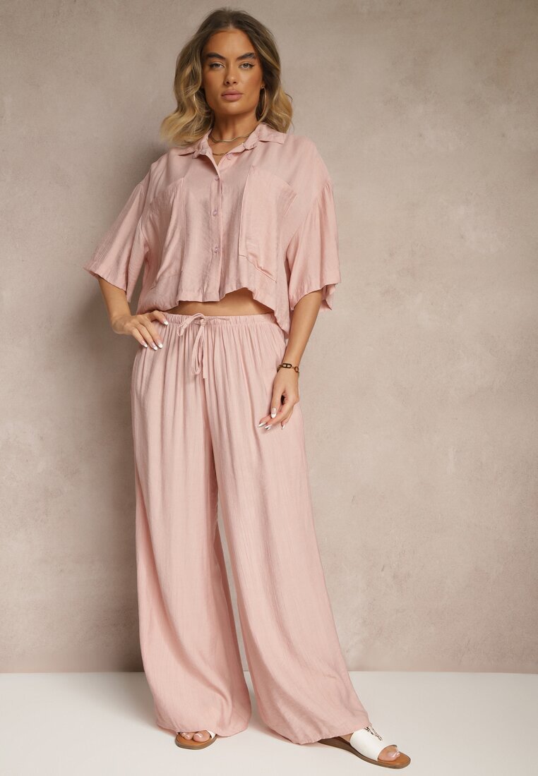 lovery Compleu Roz închis din Viscoză cu croială Oversize Cămașă și Pantaloni Dovaraella