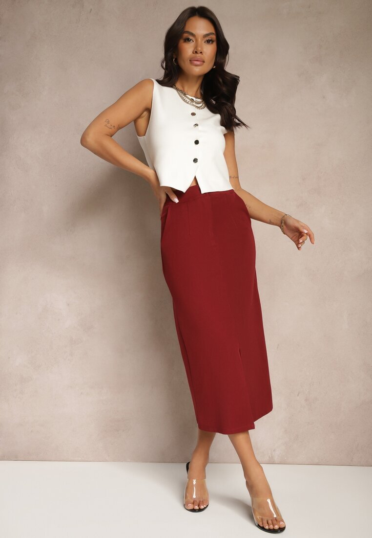 lovery Fustă creion bordo din vâscoză High Waist cu șliț Semivinia