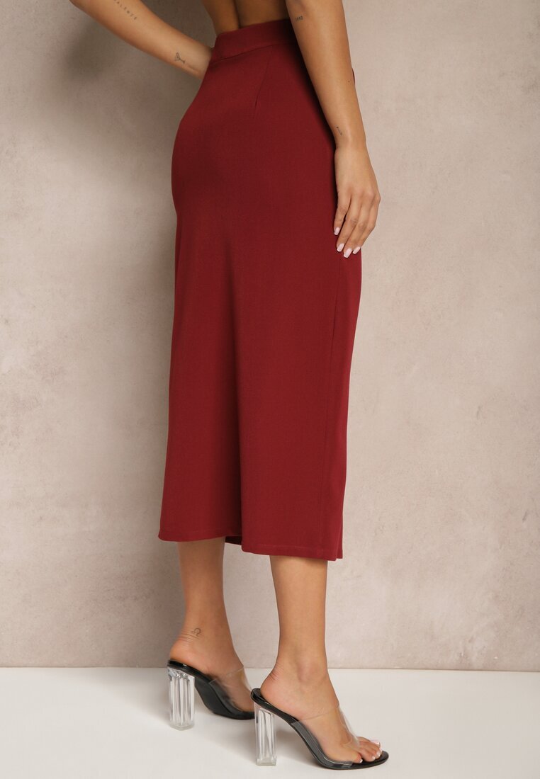 lovery Fustă creion bordo din vâscoză High Waist cu șliț Semivinia