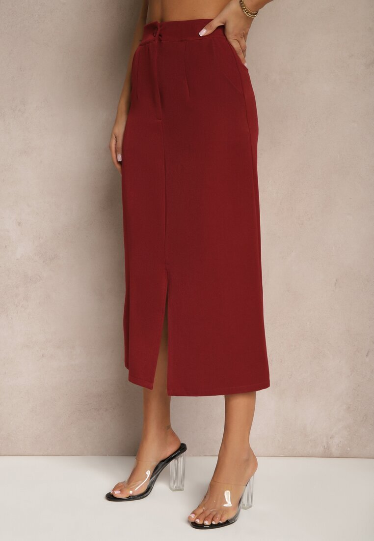 lovery Fustă creion bordo din vâscoză High Waist cu șliț Semivinia