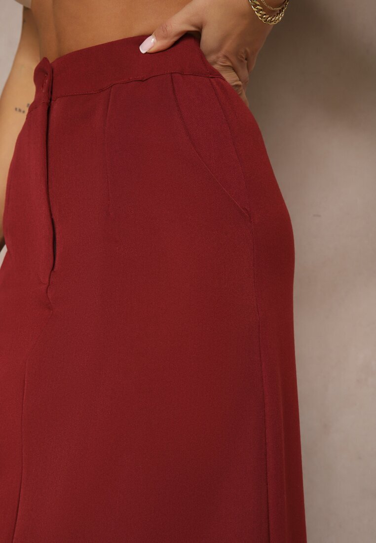 lovery Fustă creion bordo din vâscoză High Waist cu șliț Semivinia