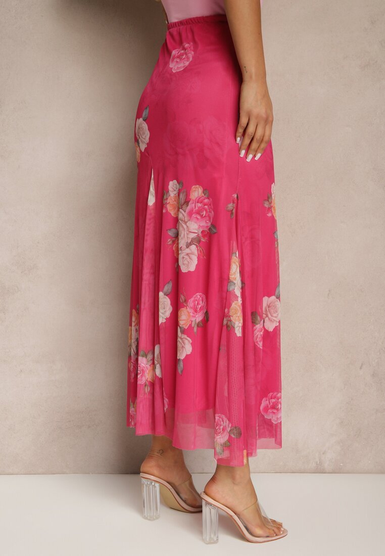 lovery Fustă Fucsia cu Imprimeu Floral cu Croială Cloș Efrirene