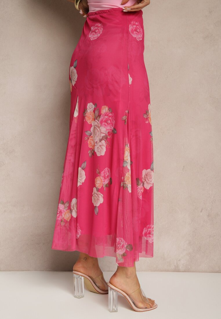 lovery Fustă Fucsia cu Imprimeu Floral cu Croială Cloș Efrirene
