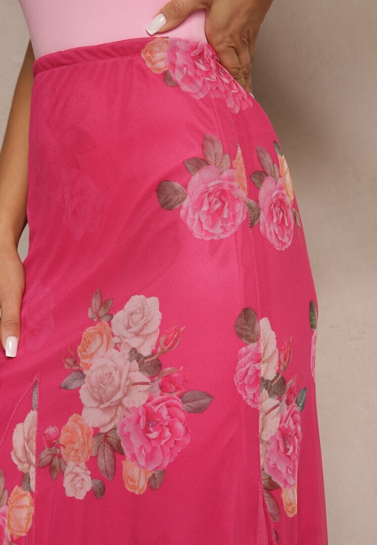 lovery Fustă Fucsia cu Imprimeu Floral cu Croială Cloș Efrirene