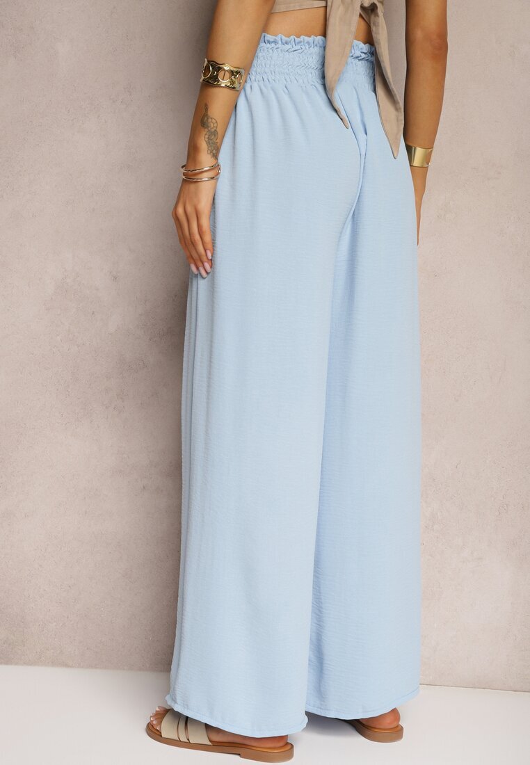 lovery Pantaloni albaștri deschis High Waist cu picioare largi și elastic în talie Risabessa