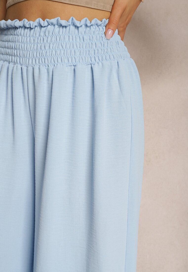 lovery Pantaloni albaștri deschis High Waist cu picioare largi și elastic în talie Risabessa