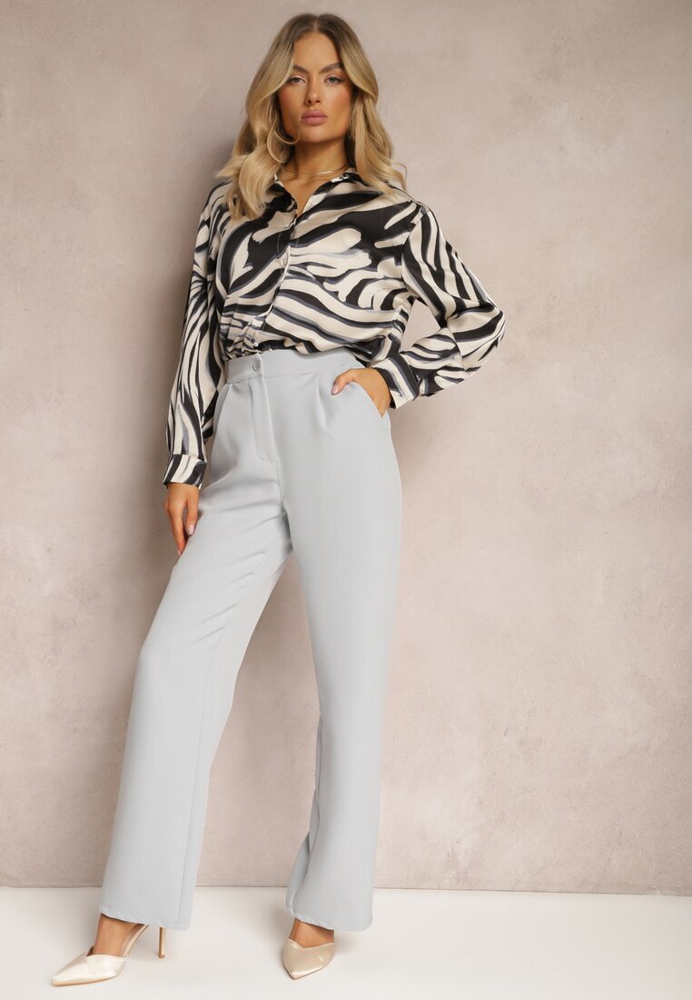 lovery Pantaloni de costum Gri Talie înaltă cu buzunare Denera