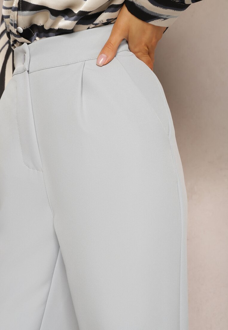 lovery Pantaloni de costum Gri Talie înaltă cu buzunare Denera