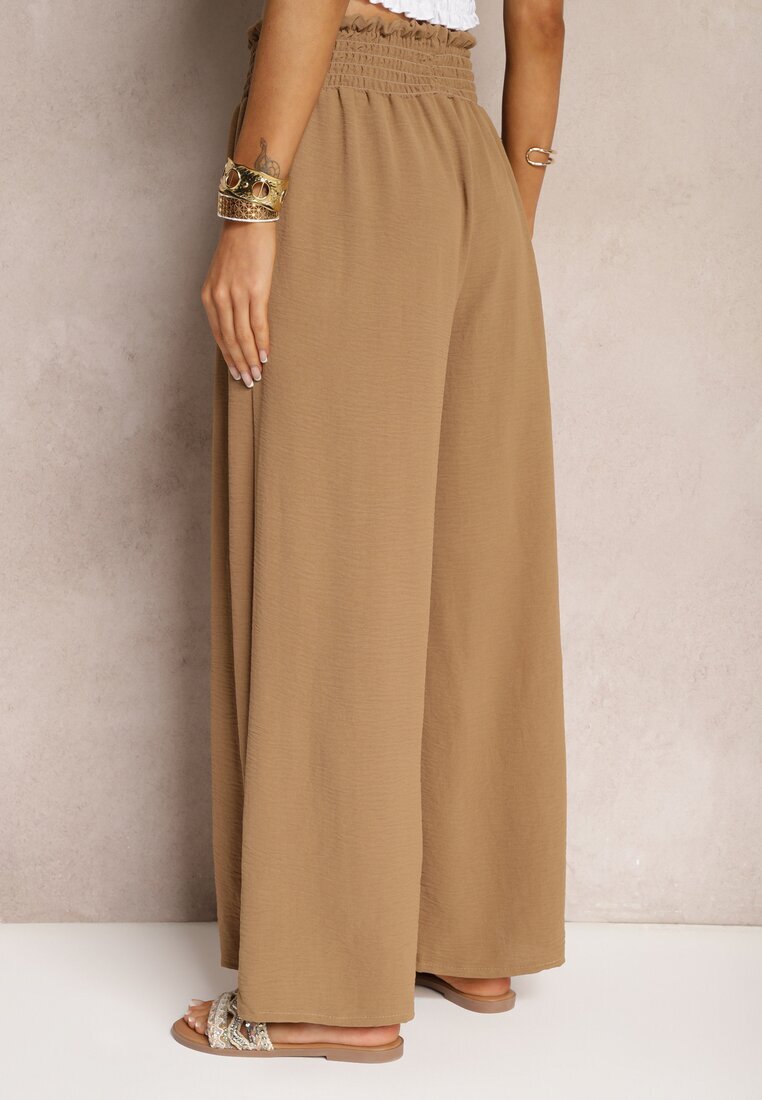 lovery Pantaloni Maro deschis High Waist cu picioare largi și elastic în talie Risabessa