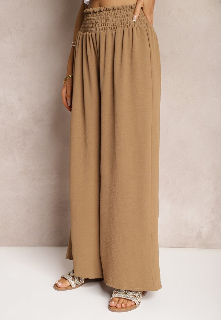 lovery Pantaloni Maro deschis High Waist cu picioare largi și elastic în talie Risabessa