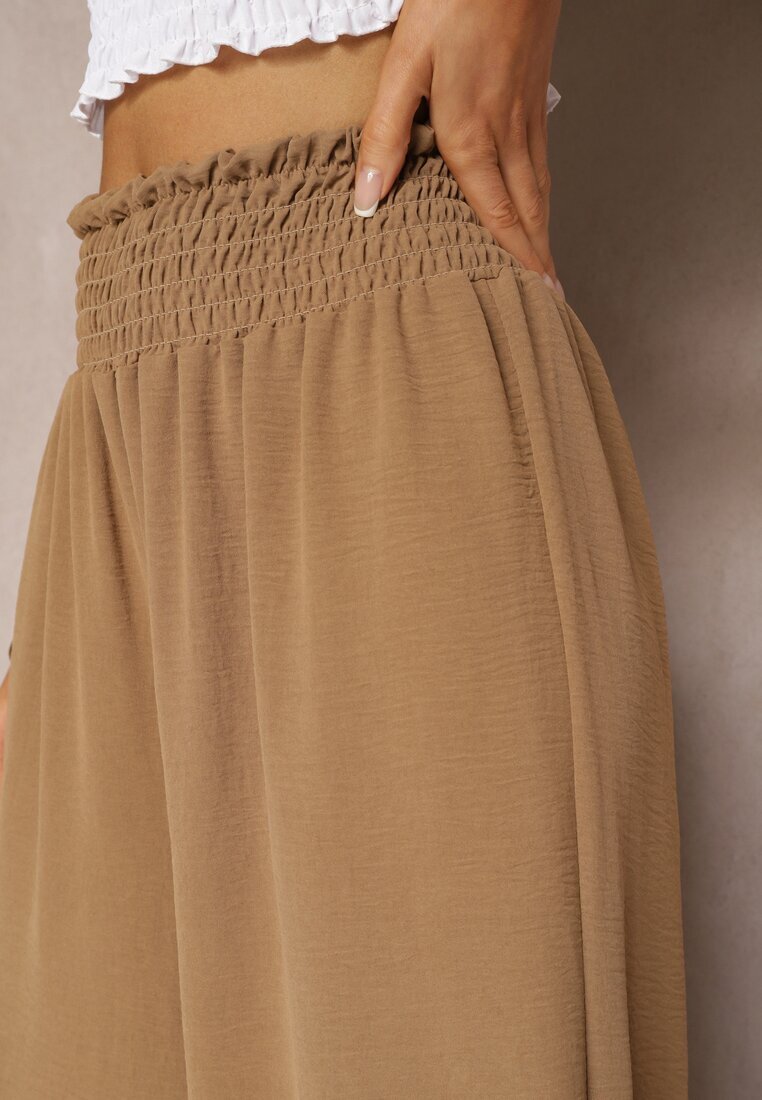 lovery Pantaloni Maro deschis High Waist cu picioare largi și elastic în talie Risabessa