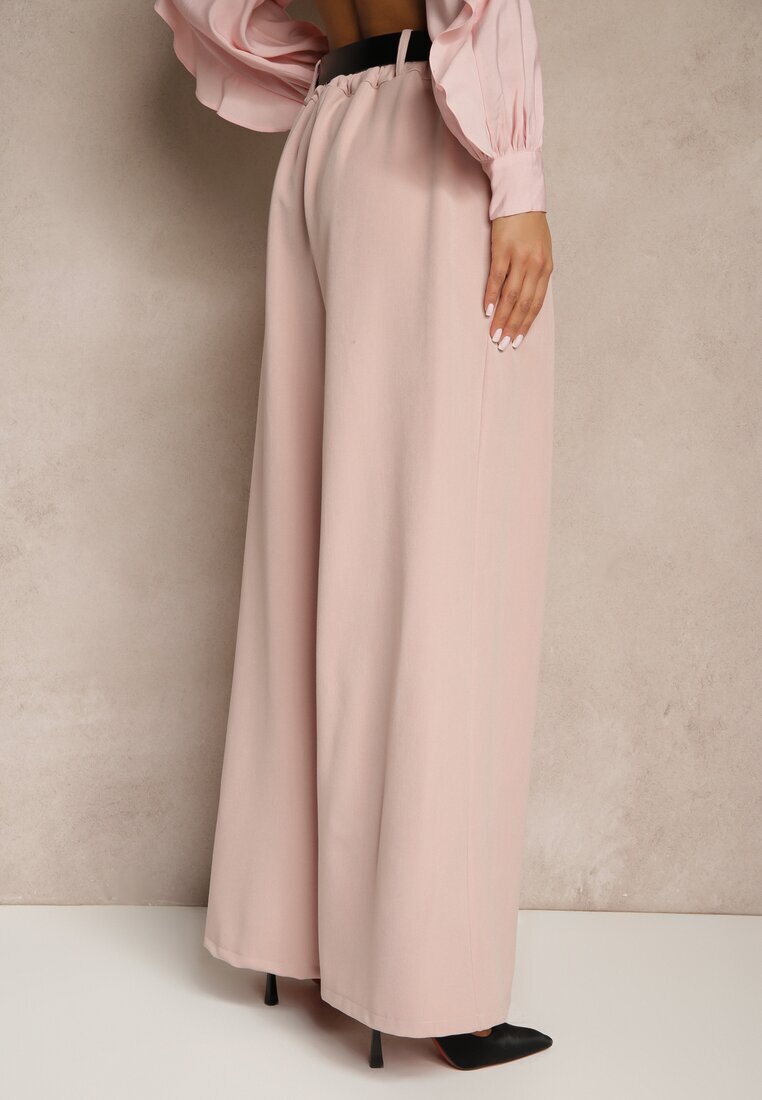 lovery Pantaloni roz Eleganți Largi de costum din viscoză Decorați cu o curea Ravinae