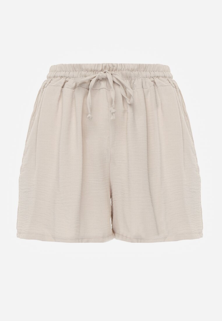 lovery Pantaloni scurți bej cu croială lejeră High Waist cu elastic în talie Vimallora