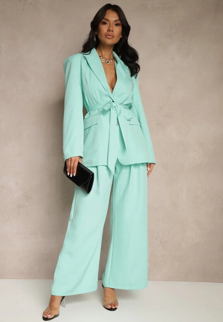 lovery Pantaloni Verde deschis Largi Talie înaltă Croială de costum Cu pliuri Uliadorea